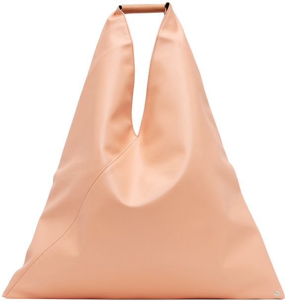 MM6 Maison Margiela Pink Faux-Leather Medium Triangle Tote in rose