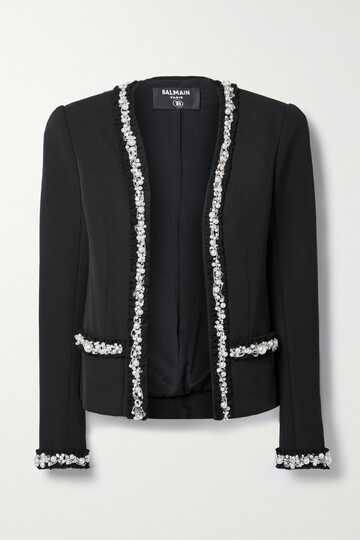 balmain - embellished tulle-trimmed wool and cotton blazer - black