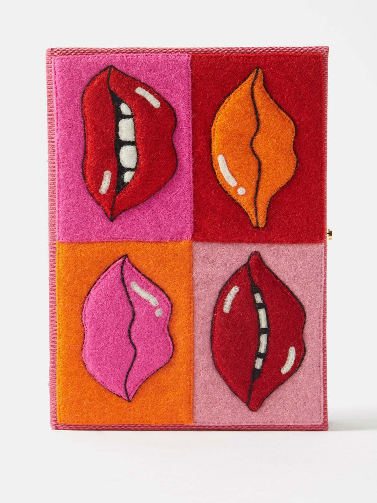 Olympia Le-tan - Lips Embroidered Book Clutch Bag - Womens - Pink Multi
