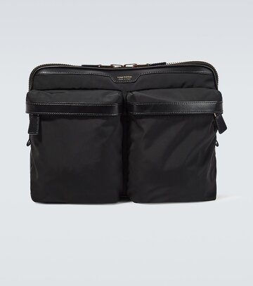 tom ford utility leather-trimmed pouch in black