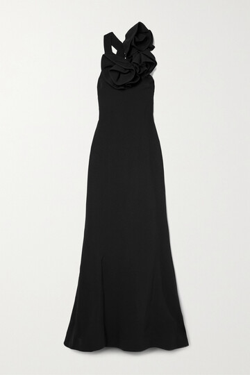 elie saab - embellished open-back cady gown - black
