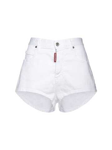 dsquared2 honey high waisted denim hot shorts in white