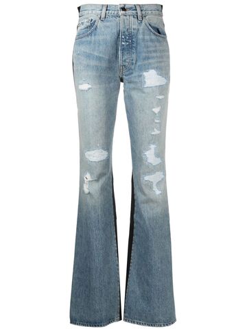 amiri combo bootleg leather-denim jeans - blue