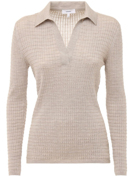 CASASOLA Cashmere & Silk Knit Polo Sweater in beige - Wheretoget