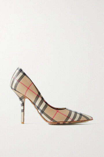 burberry - checked textured-leather pumps - neutrals
