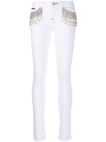 Philipp Plein crystal-fringe slim-fit jeans in white
