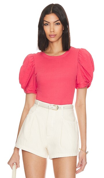 1. state puff sleeve tee in pink in crimson