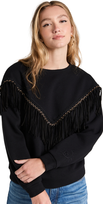 Hayley Menzies Ada Suede Fringed Sweatshirt in black