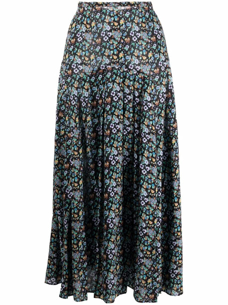 Rixo floral-print drop-pleat skirt - Black