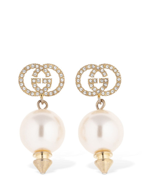 GUCCI Gg Imitation Pearl Pendant Earrings in cream