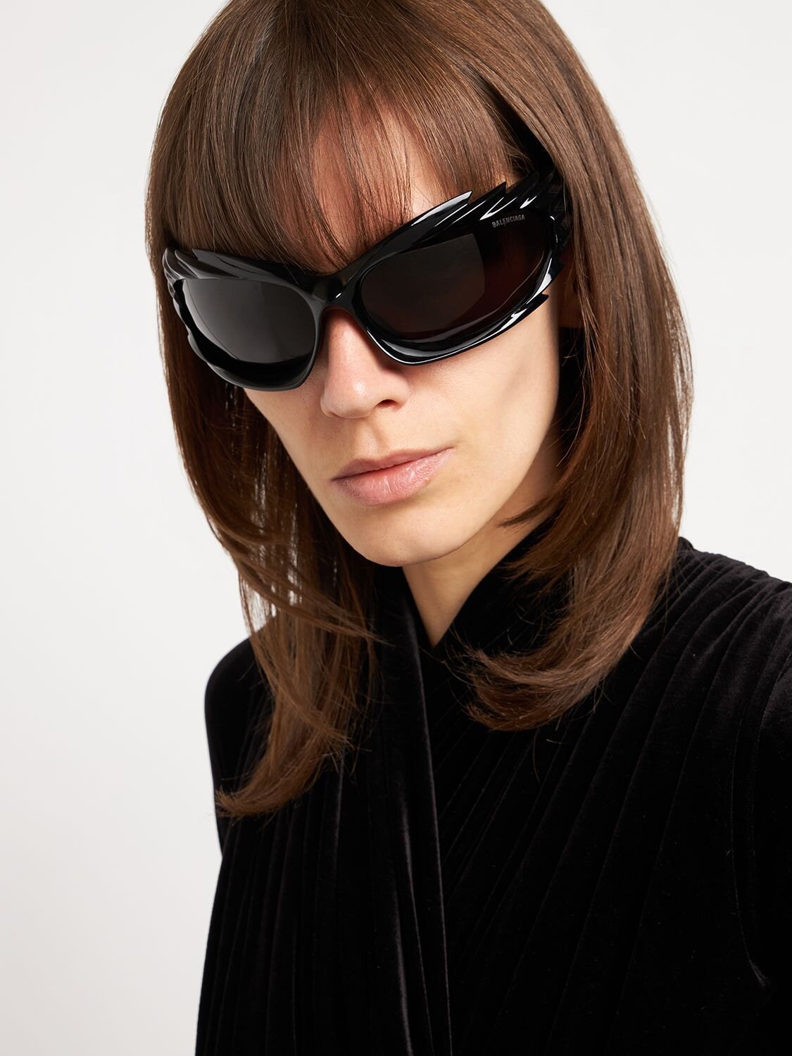 BALENCIAGA 0255s Spike Rectangle Acetate Sunglasses in black