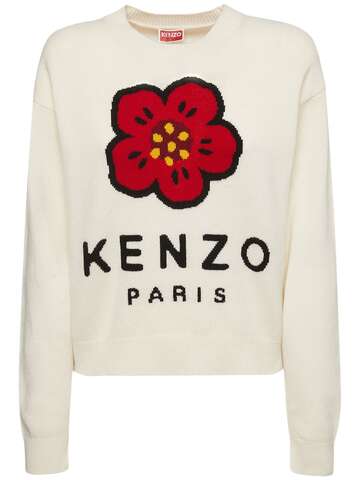 KENZO PARIS Logo Comfort Wool Sweater in white