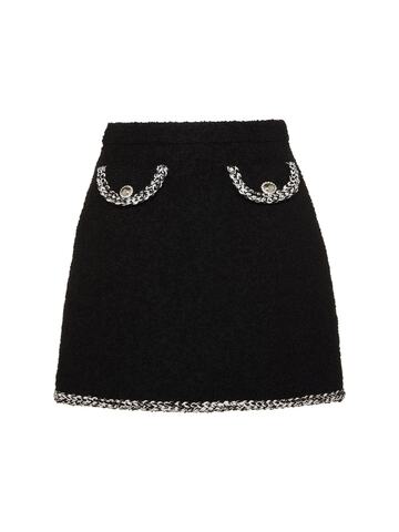 ALESSANDRA RICH Wool Bouclé Mini Skirt W/ Trim in black