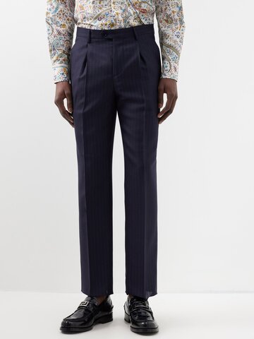 etro - striped wool tailored trousers - mens - navy