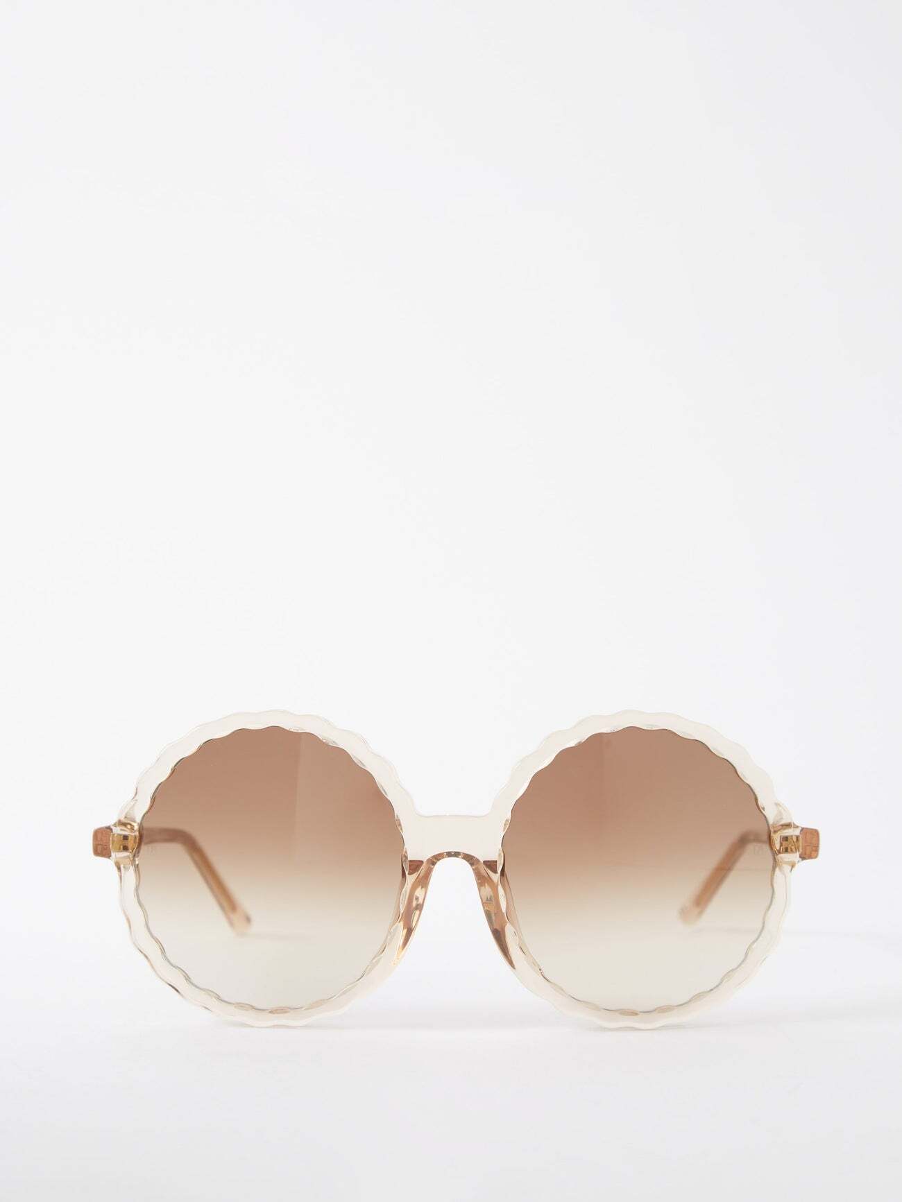 Linda Farrow - Nova Oversized Scalloped Acetate Sunglasses - Womens - Beige Brown