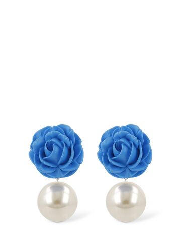 magda butrym rose & faux pearl pendant earrings in blue / white