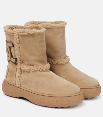 tod's suede and shearling ankle boots in beige