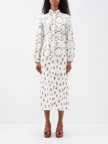 gabriela hearst - sappho floral-print silk shirt dress - womens - ivory