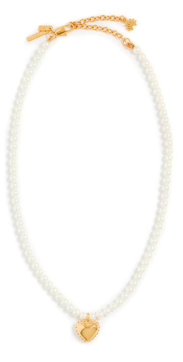Lele Sadoughi Lace Heart Pearl Necklace in gold