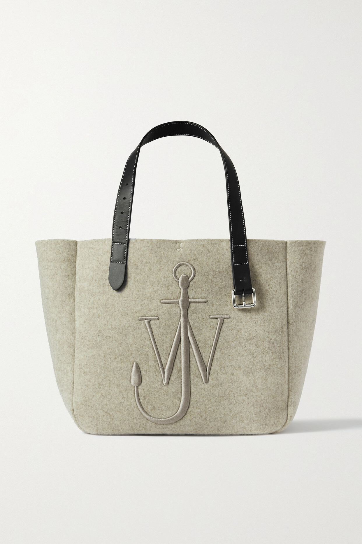 JW Anderson - Embroidered Leather-trimmed Felt Tote - Off-white