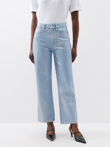 frame - le jane crop metallic straight-leg jeans - womens - metallic