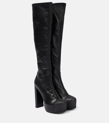 sacai leather platform knee-high boots in black