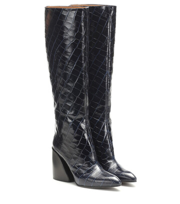 Chloé Wave croc-effect leather boots in blue