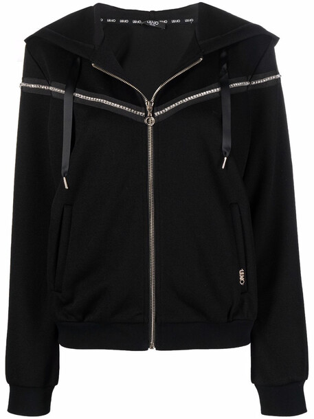 LIU JO rhinestone-stripe detail hoodie - Black