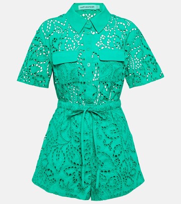 Self-Portrait Broderie anglaise cotton playsuit in green
