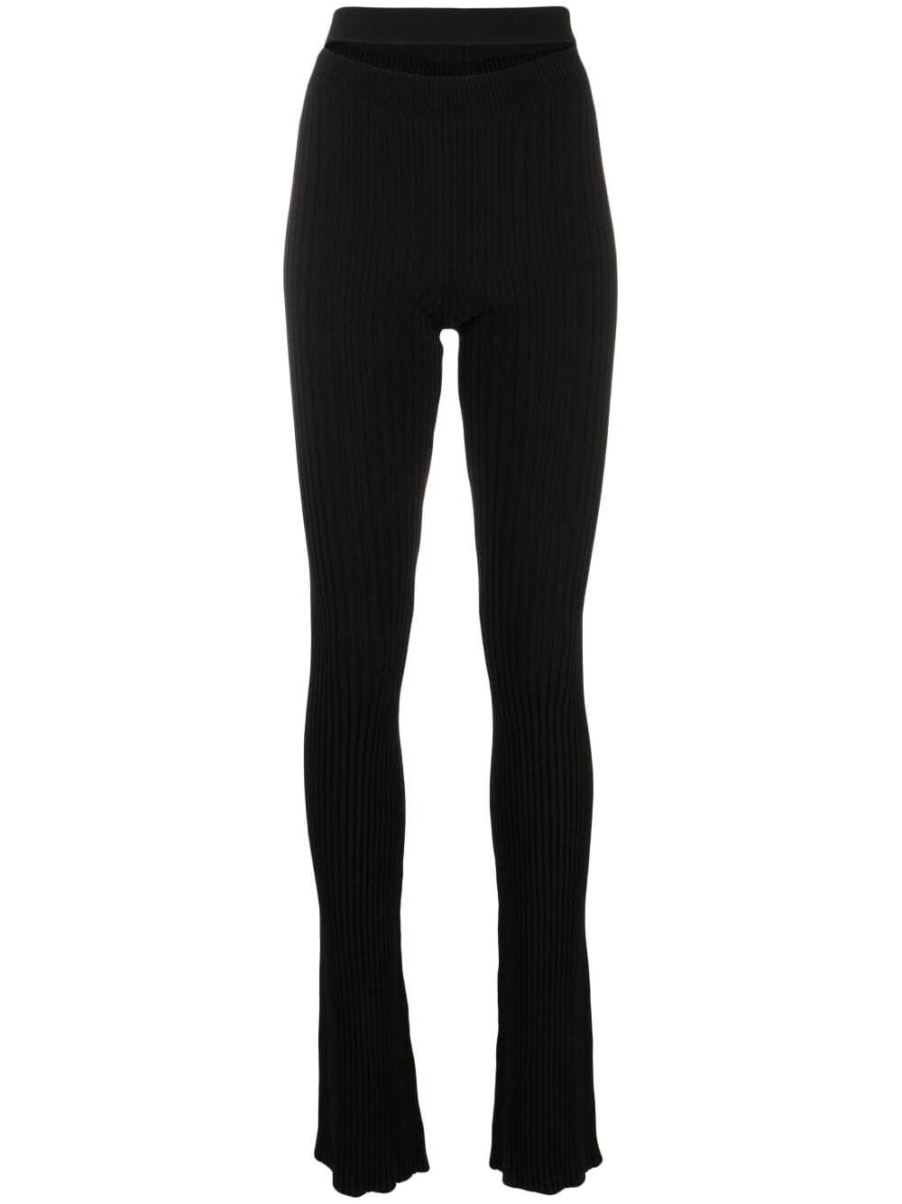 ANDREĀDAMO cut-out ribbed-knit flared trousers - Black