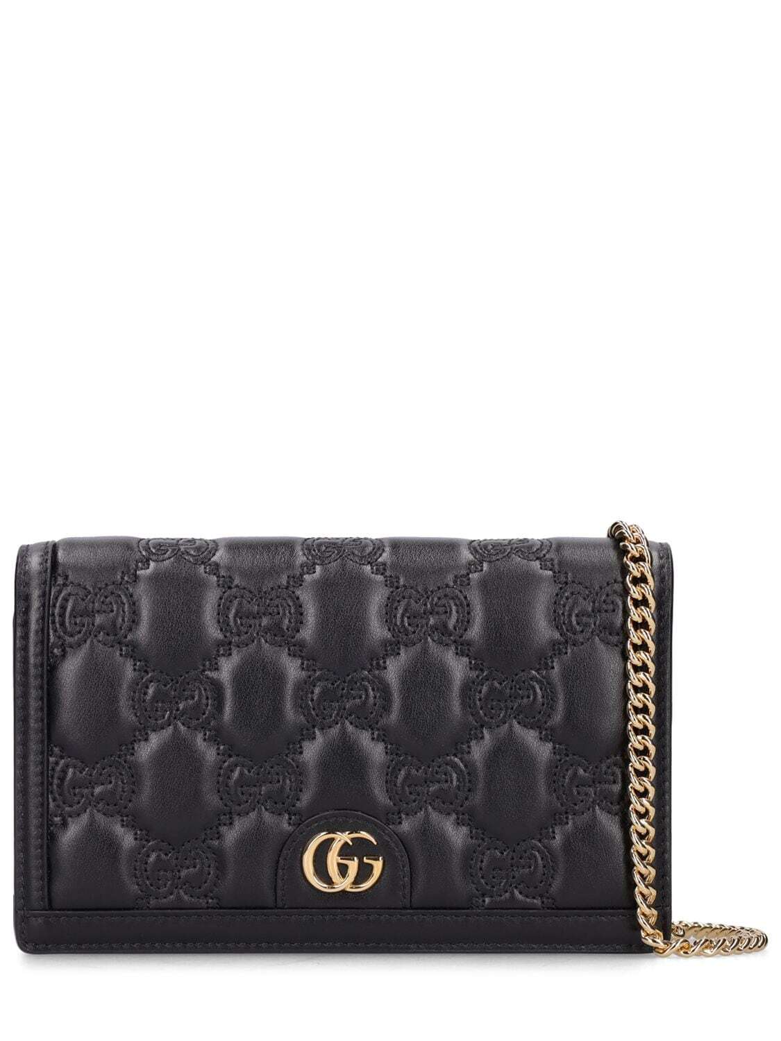 GUCCI Gg Matelassé Leather Wallet Bag W/chain in black