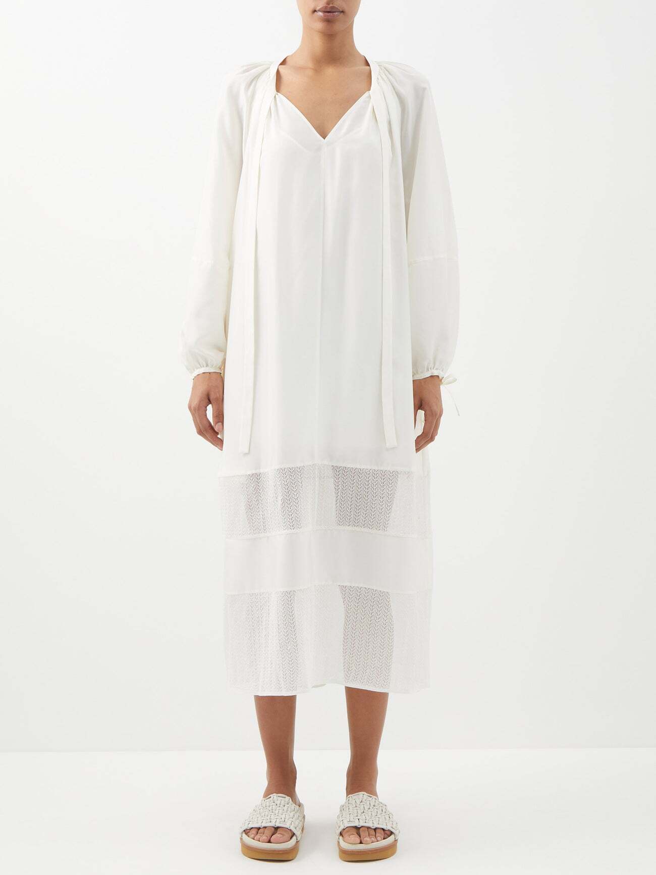 Joseph - Darina Silk-habotai And Crochet-lace Midi Dress - Womens - Ivory