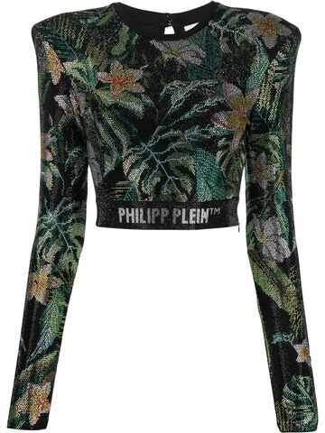 philipp plein crystal-embellished long-sleeved top - black