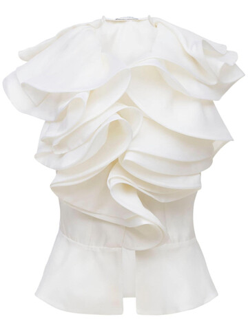 PRABAL GURUNG Sleeveless Silk Top W/ Ruffled Collar in white