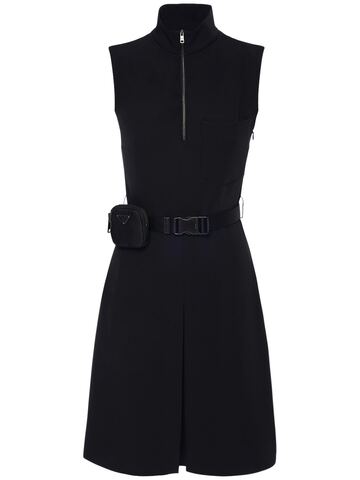 PRADA Techno Knee Lenght Belted Dress W/ Pouch in black