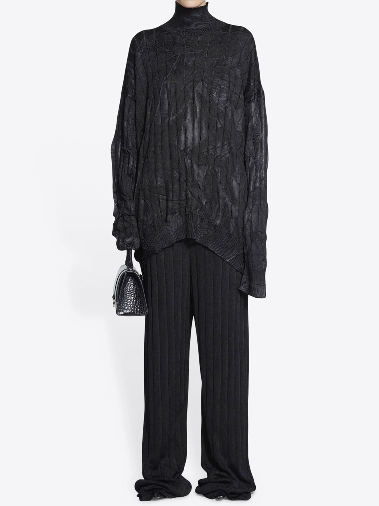 Balenciaga Creased Ribbed Pullover in black