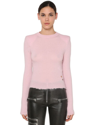 UNRAVEL Padded Shoulders Raw Cut Sweater in pink
