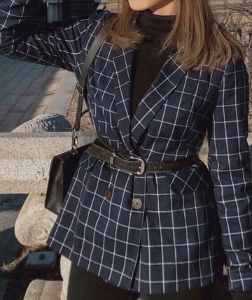 coat,blazer,navy,white,jacket,pattern,checkered,outfit,fall outfits,winter outfits,outerwear,blouse,office outfits,formal dress,neutral,formal,check blazer,model,model off-duty,black,black and white,cool