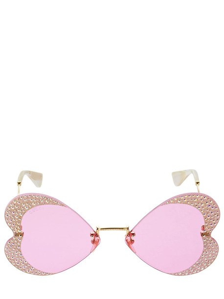GUCCI Heart Metal Sunglasses W/ Crystals in gold / pink
