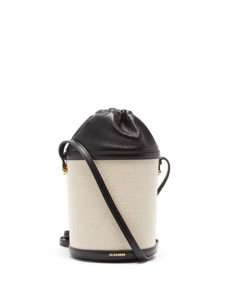 Jil Sander - Leather And Canvas Drawstring Bucket Bag - Womens - Black Beige