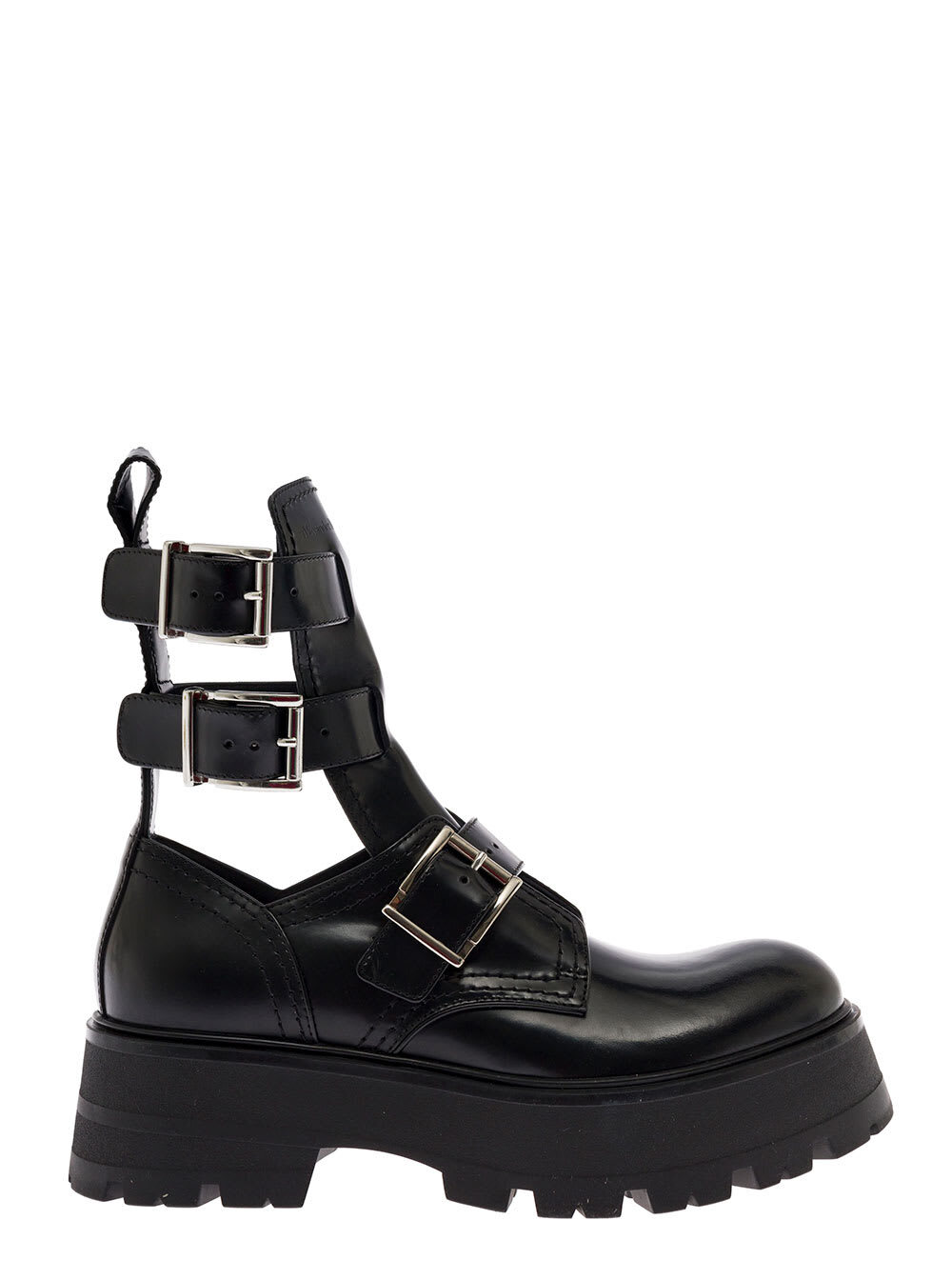 Alexander McQueen Alexander Macqueen Womans Black Rave Buckle Leather Ankle Boots