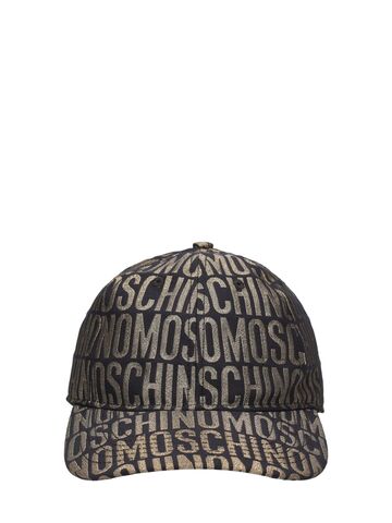 moschino logo nylon jacquard cap in black / gold
