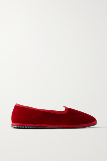 vibi venezia - furlane grosgrain-trimmed velvet slippers - red