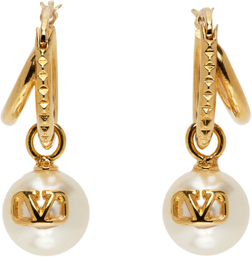 valentino garavani gold pearl vlogo earrings in cream