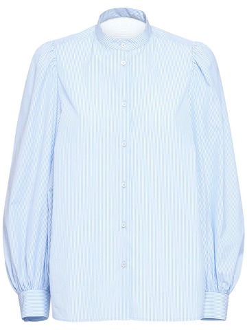 WEEKEND MAX MARA Alpe Puffy Sleeve Cotton Poplin Shirt in blue / white