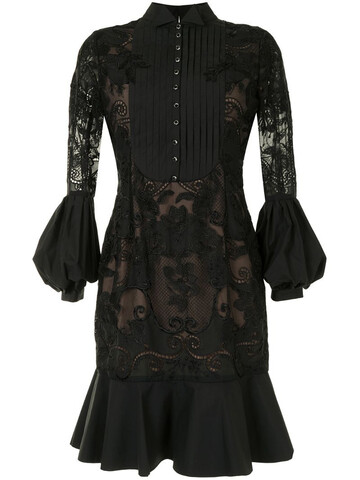 Marchesa floral lace midi dress in black