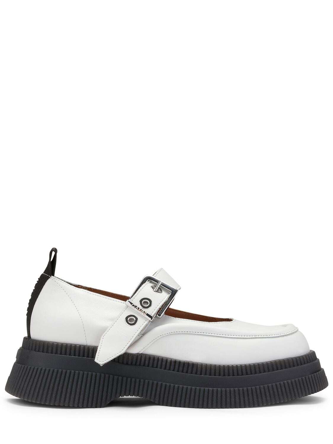 GANNI 55mm Leather Mary Jane Loafers in white
