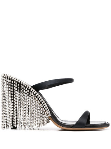 AREA crystal fringed sandals in black