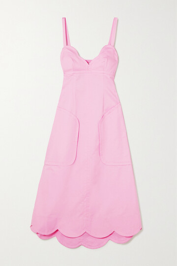 oroton - scalloped cotton and linen-blend midi dress - pink