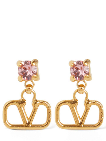 VALENTINO GARAVANI V Logo & Crystal Drop Earrings in gold / rose